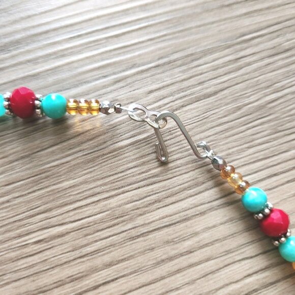 Handmade Beaded Necklace 18" Semi Precious Stone Ceramic Beads Boho Southwest A - Picture 5 of 7